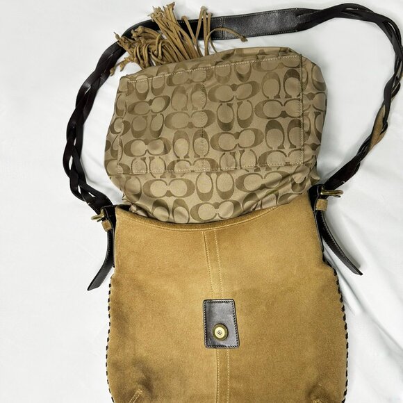 Coach Soho Suede Fringe Hobo Bag 9184 Braided Strap Grommet Tassel Boho Crossbod - Picture 2 of 11
